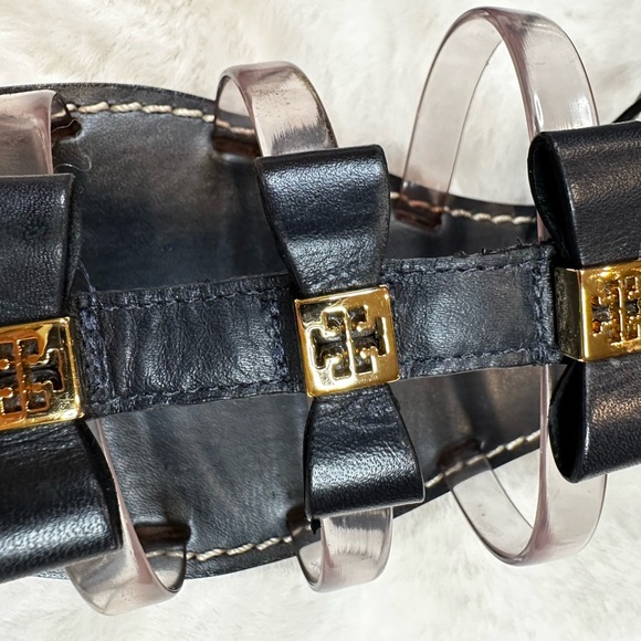 Tory Burch navy and Gold Bow Sandals - Picture 9 of 11